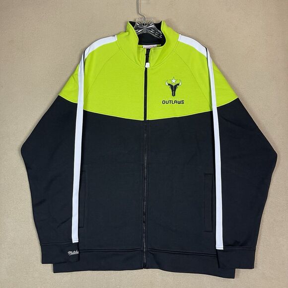 Mitchell & Ness Track Jacket Mens XXL Black Green Full Zip Huston Outlaws NWT